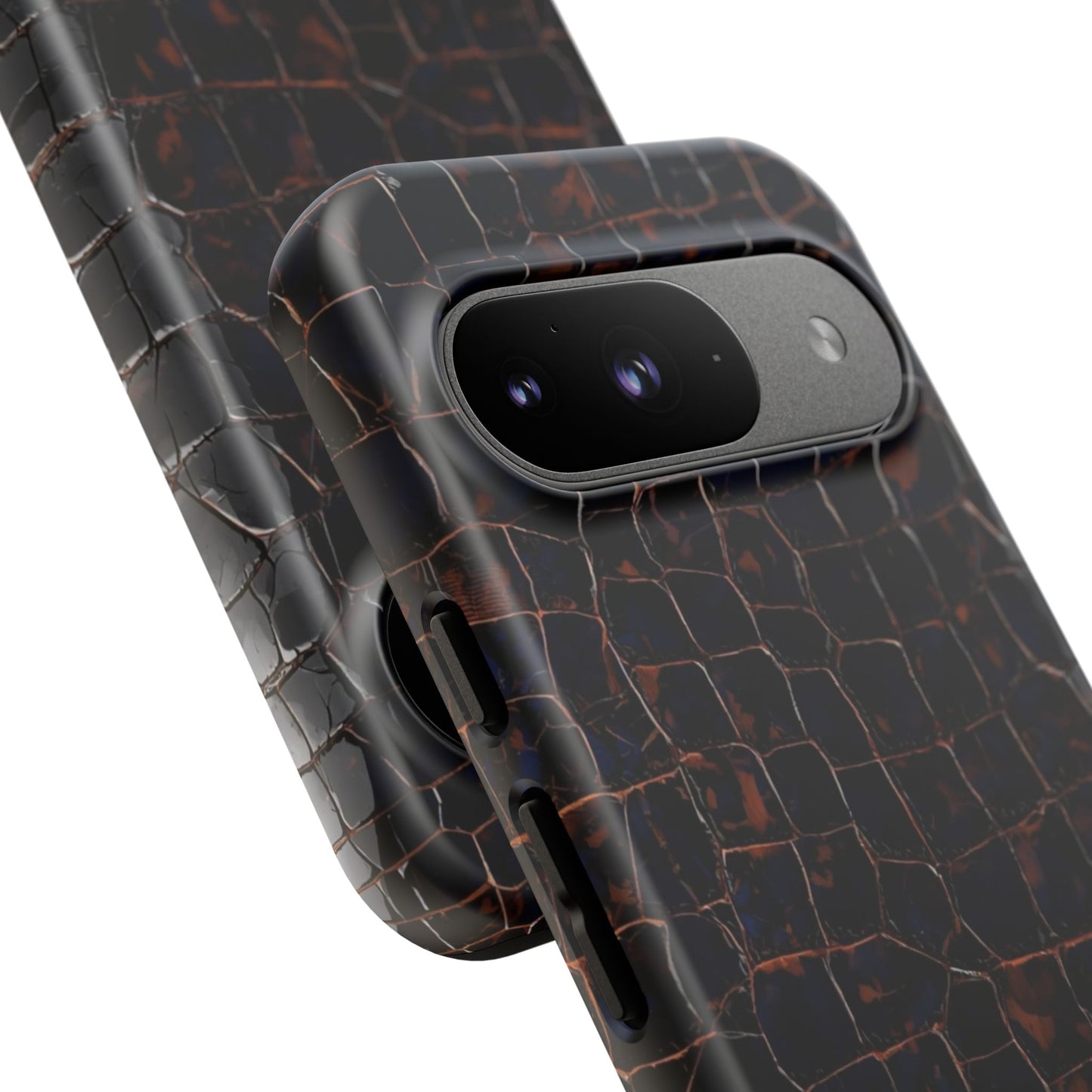 Croc-Embossed Tough Phone Case — Shockproof Black Alligator Texture