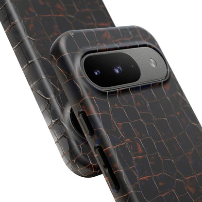 Croc-Embossed Tough Phone Case — Shockproof Black Alligator Texture