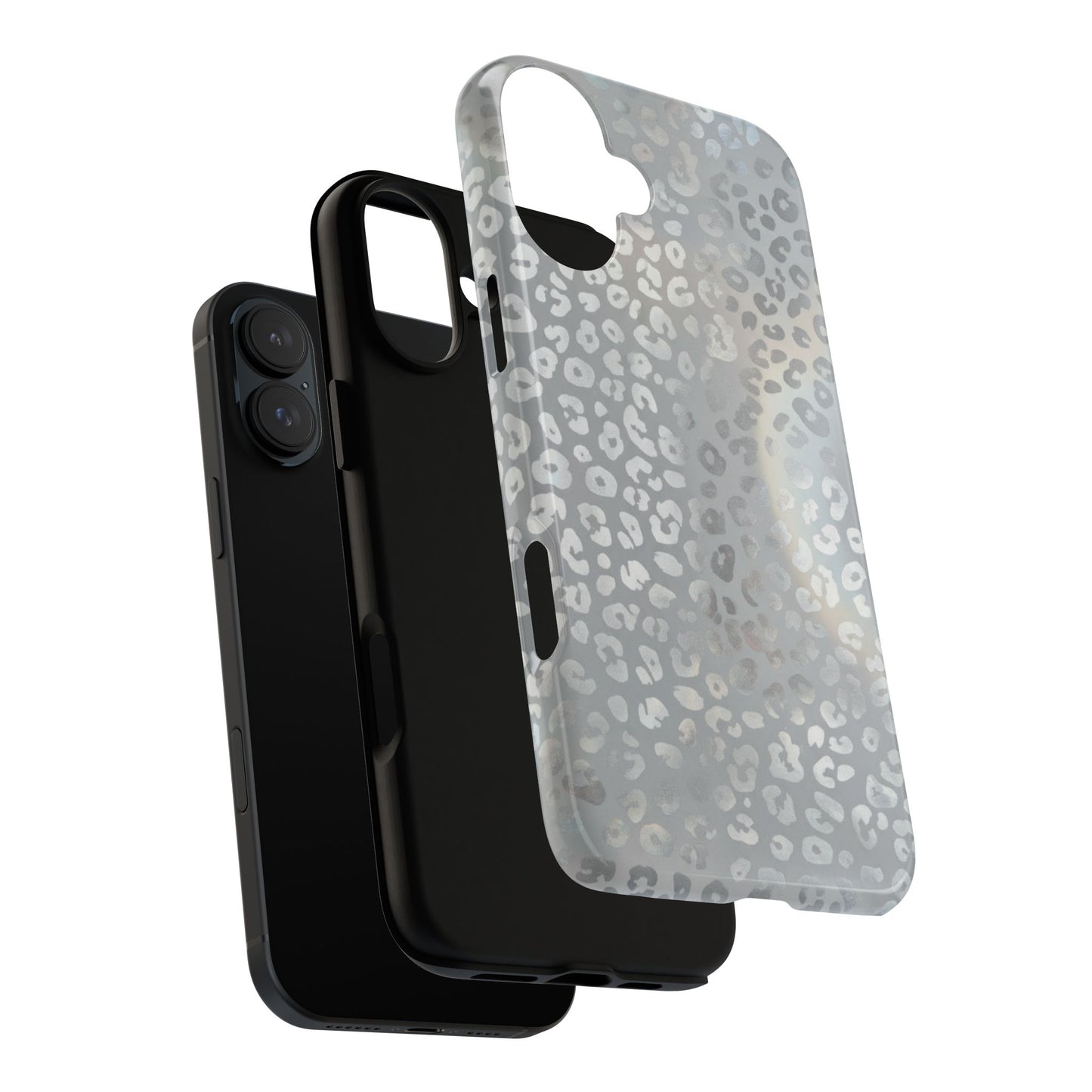 Grey Leopard Print Tough Phone Case — Durable Protective iPhone Cover