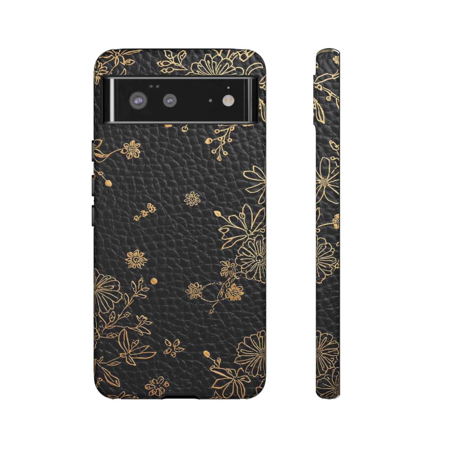 Floral Gold Foil Leather Texture Tough Phone Case