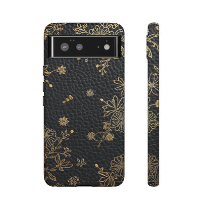 Floral Gold Foil Leather Texture Tough Phone Case