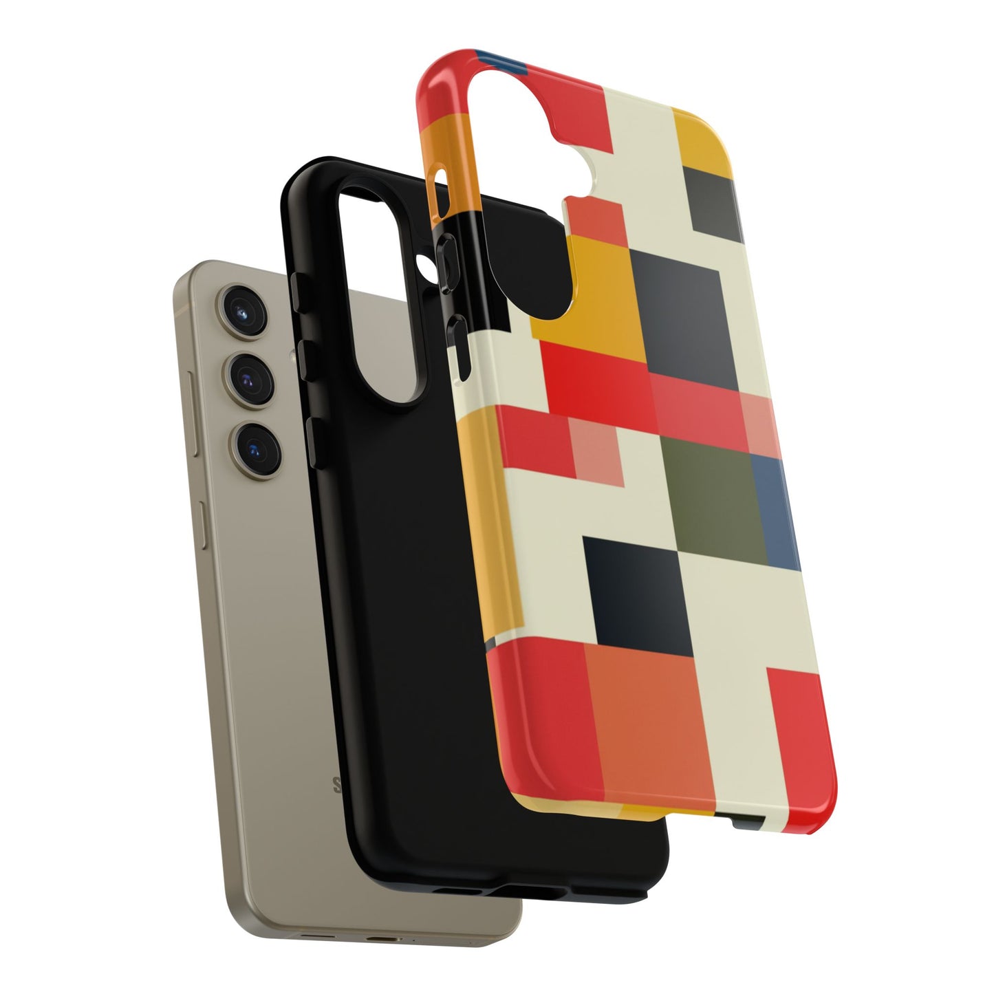 Abstract Color Block Tough Phone Case — Retro Geometric Protective Cover