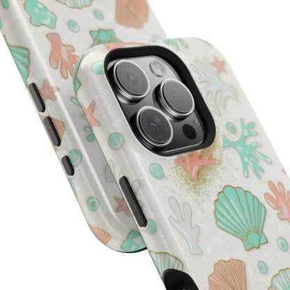 Sea Shells Magnetic Impact Phone Case — Pastel Coral & Teal Beach Design