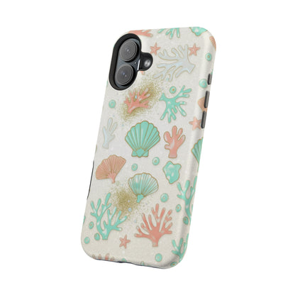 Sea Shells Magnetic Impact Phone Case — Pastel Coral & Teal Beach Design