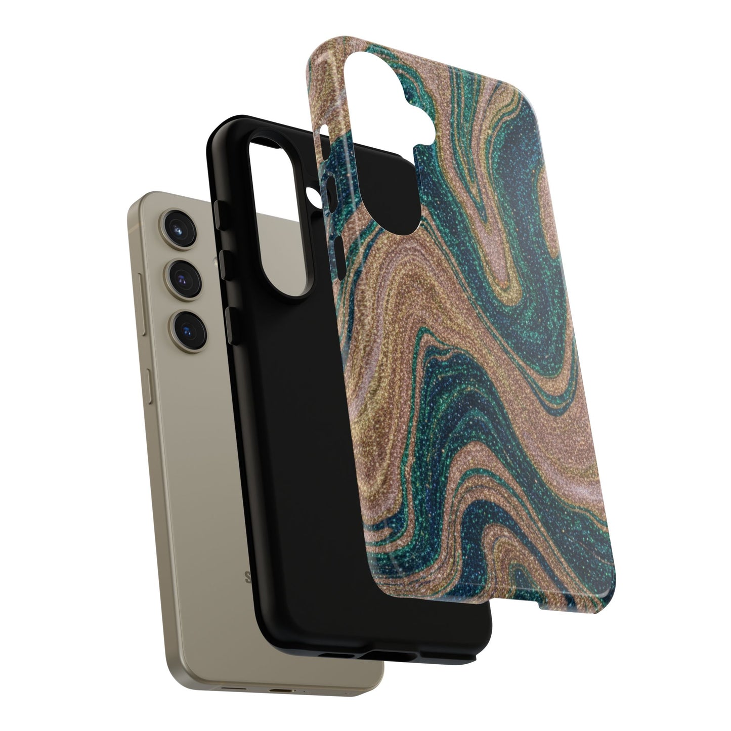 Marbled Teal & Gold Phone Case — Glitter Swirl Tough Case
