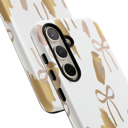 Phone Case — Gold Brushstroke & Blush Bow Pattern