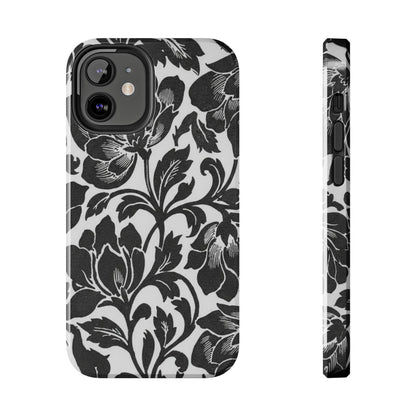 Tough Phone Case — Black & White Vintage Floral Protective Cover