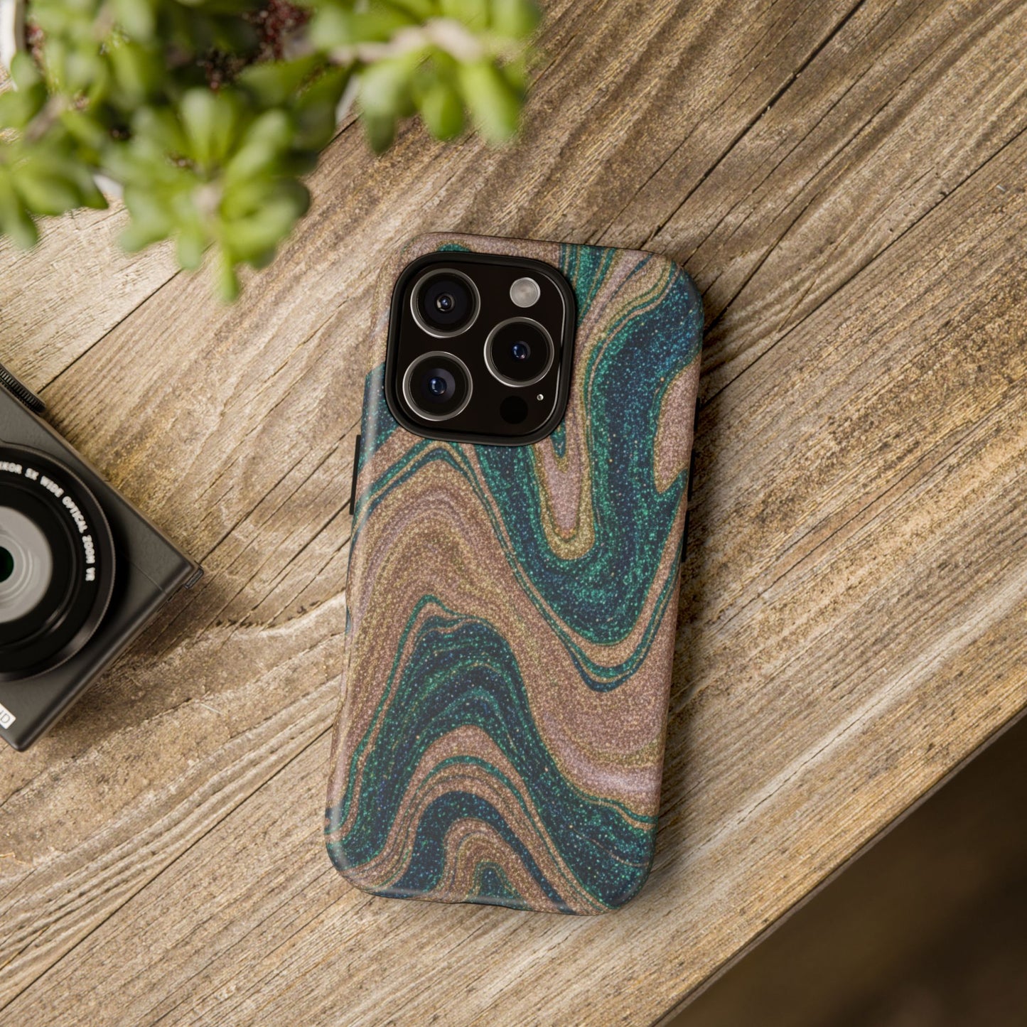 Marbled Teal & Gold Phone Case — Glitter Swirl Tough Case