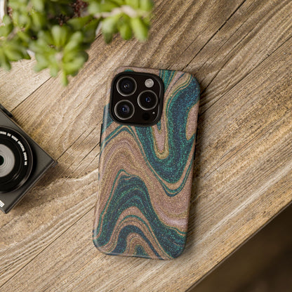 Marbled Teal & Gold Phone Case — Glitter Swirl Tough Case