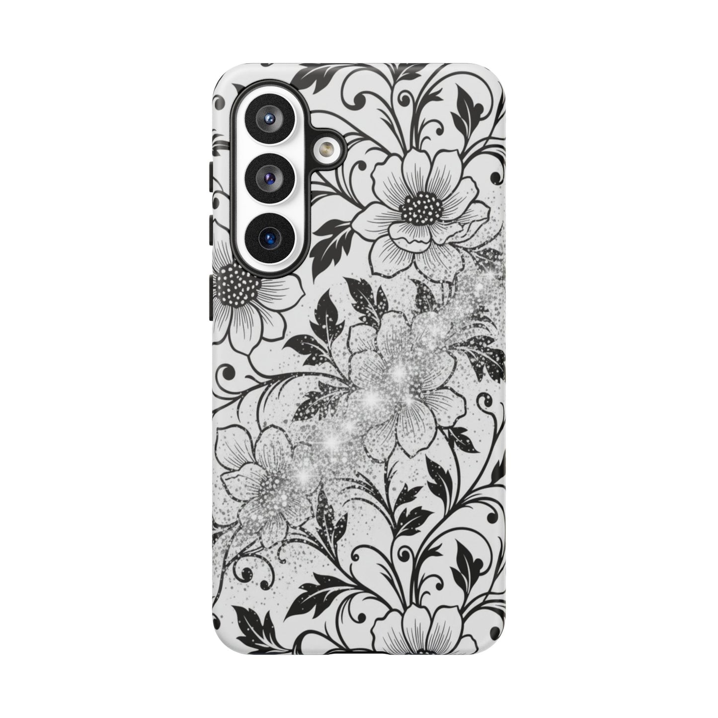 Floral Lace Phone Case — Black & White Vintage Flower Protective Case