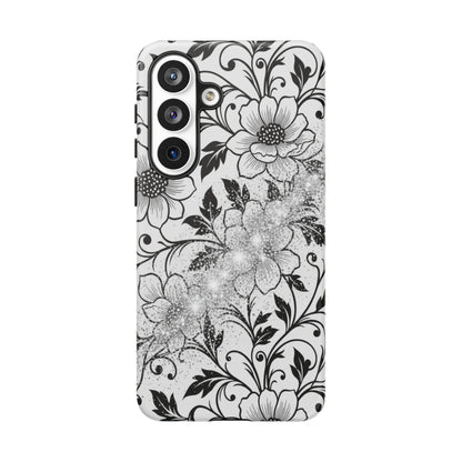 Floral Lace Phone Case — Black & White Vintage Flower Protective Case