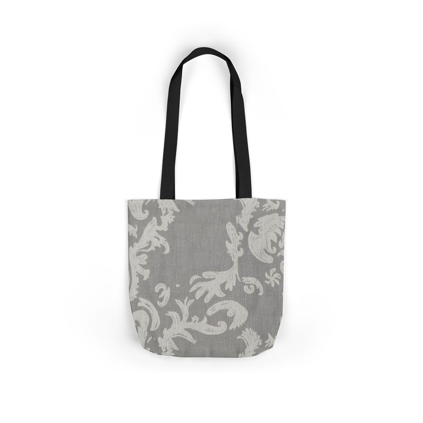 Gray Damask Canvas Tote Bag with Black Straps