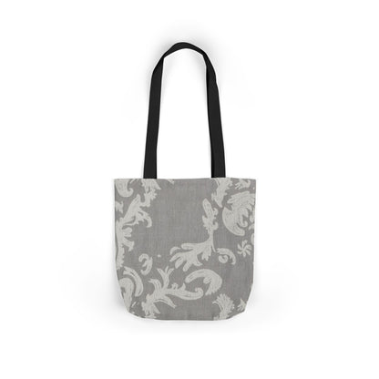 Gray Damask Canvas Tote Bag with Black Straps