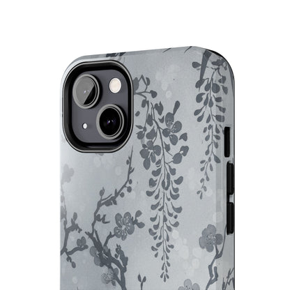 Tough Phone Case — Gray Cherry Blossom Ink Floral Design