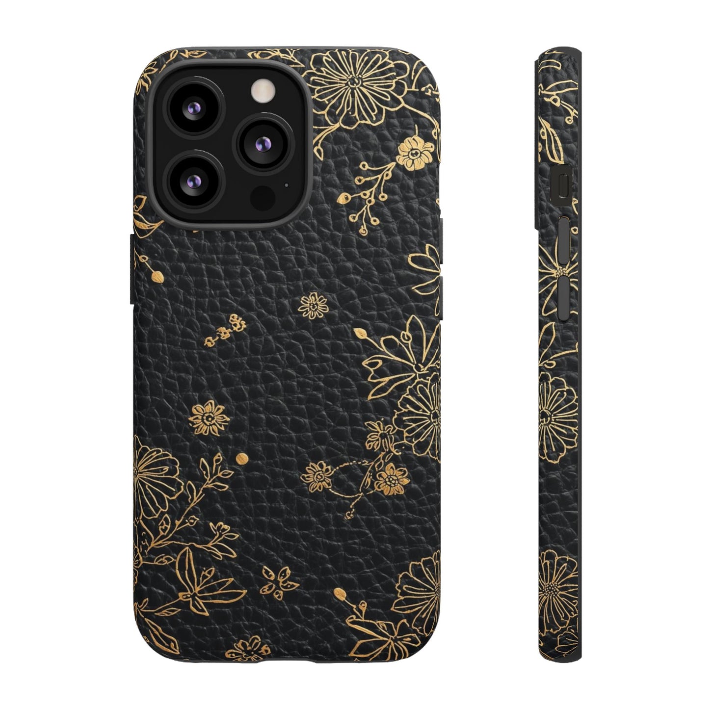 Floral Gold Foil Leather Texture Tough Phone Case