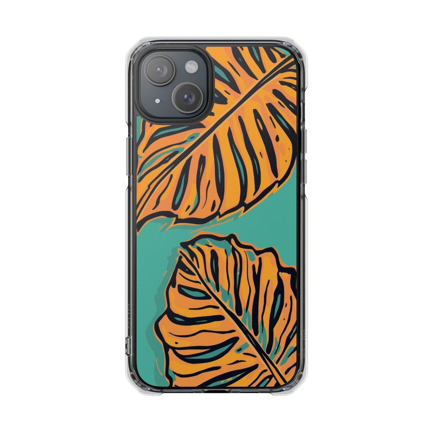 Clear Magnetic Phone Case — Tropical Orange Leaf Design