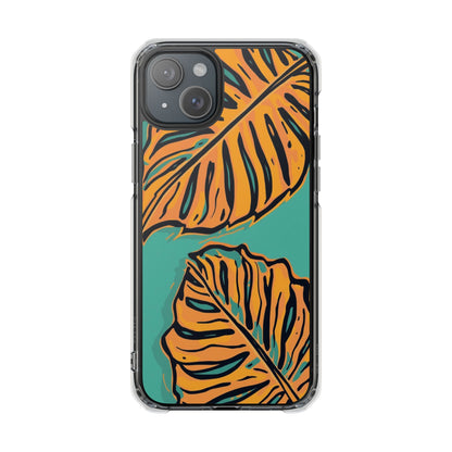 Clear Magnetic Phone Case — Tropical Orange Leaf Design