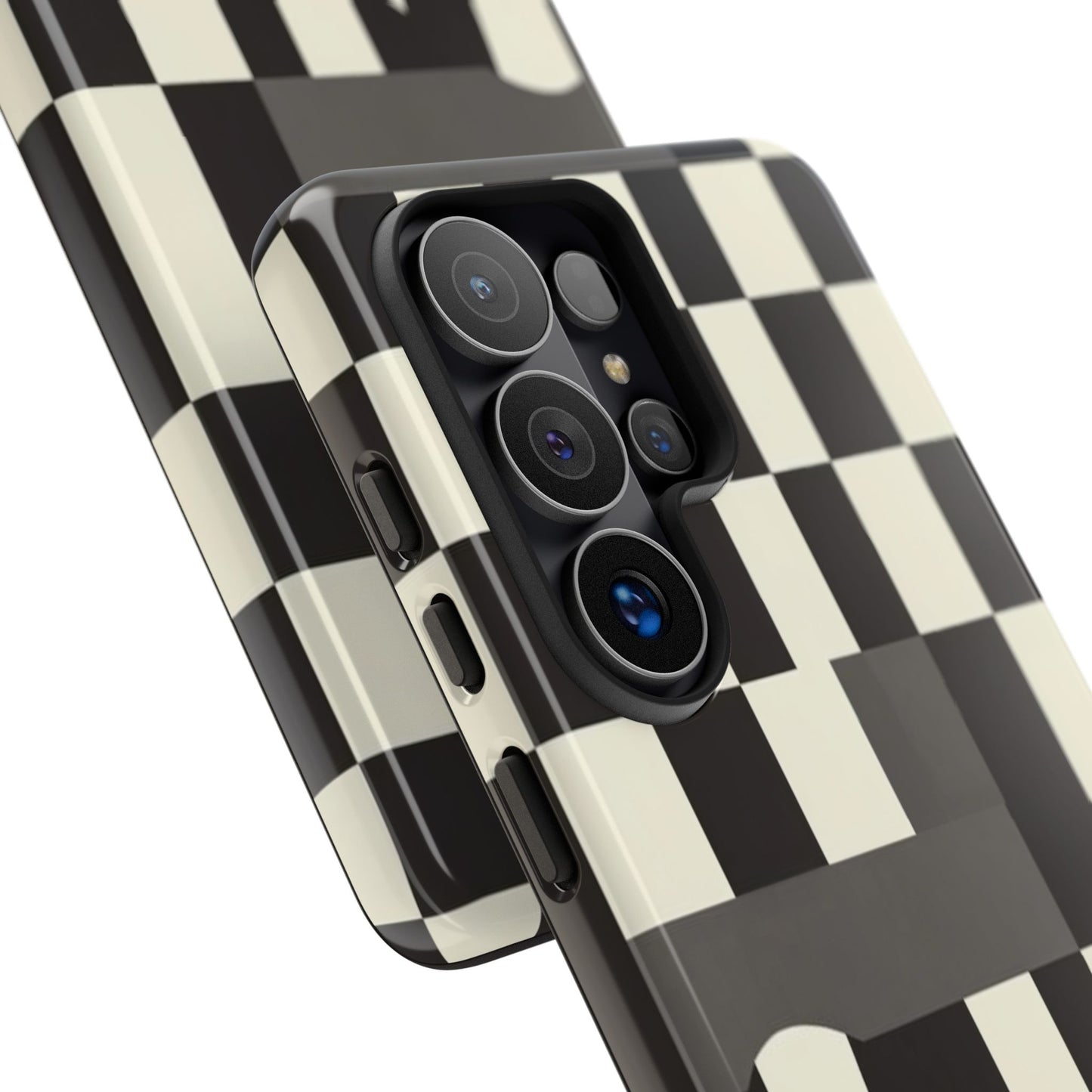 Checkerboard Wave Phone Case — Black & Cream Graphic Tough Case