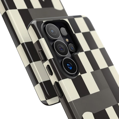 Checkerboard Wave Phone Case — Black & Cream Graphic Tough Case