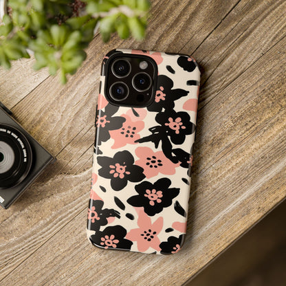 Floral Phone Case — Pink & Black Retro Blossom Protective Cover