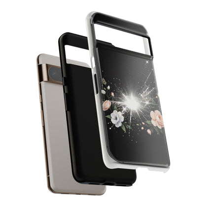 Floral Burst Phone Case — Protective Black Sparkle Design