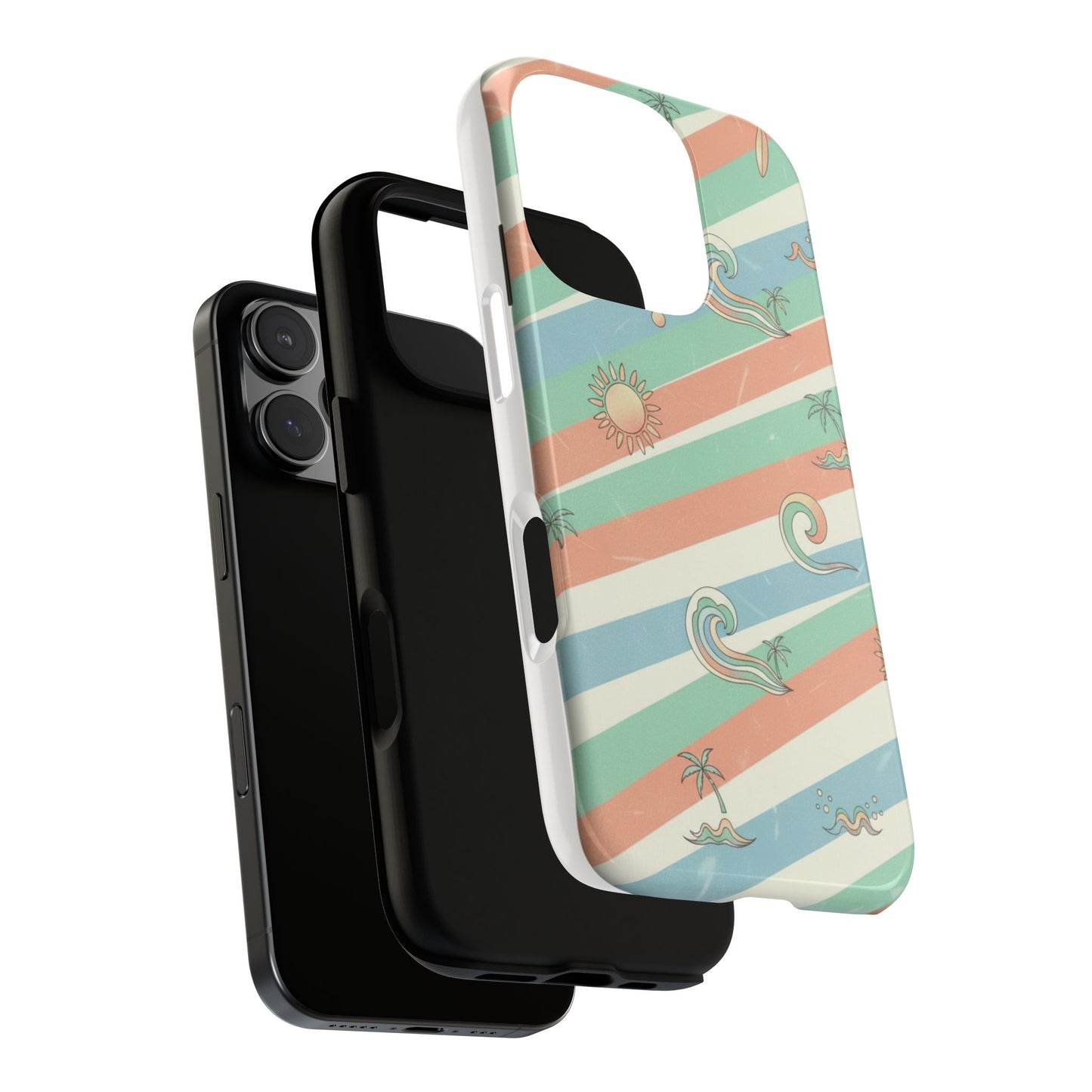 Surf Stripe Tough Phone Case — Retro Beach Waves Pattern