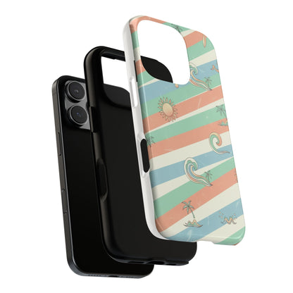 Surf Stripe Tough Phone Case — Retro Beach Waves Pattern