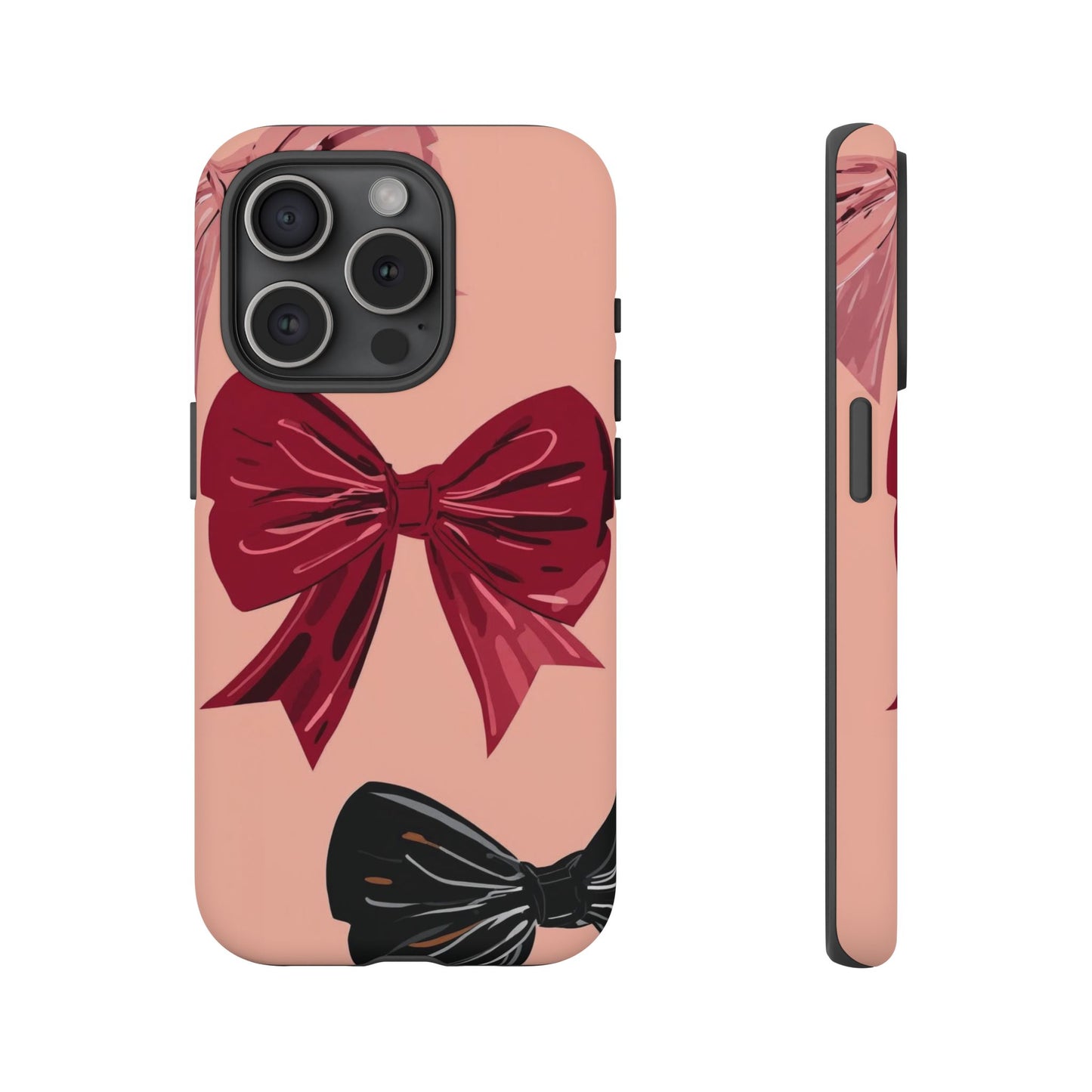Bow Pattern Tough Phone Case — Pink, Red & Black Decorative Bows