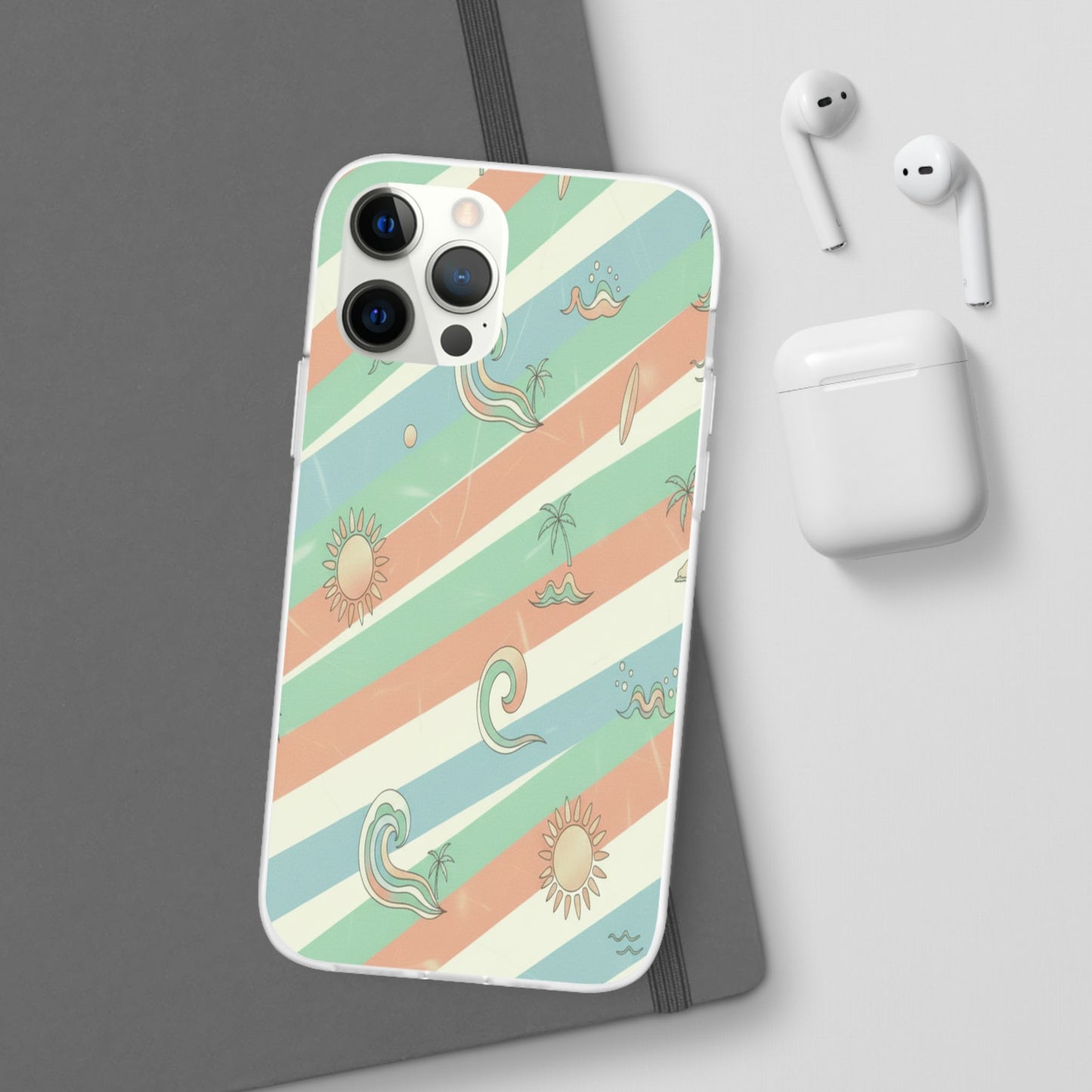 Beach Vibes Phone Case — Retro Pastel Surf & Palm Protective Flexi Case