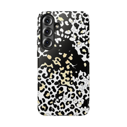 Leopard Splash Tough Phone Case — Black & Cream Animal Print Protective Cover