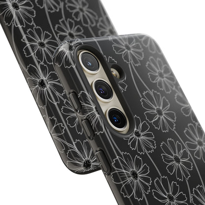 Floral Doodle Tough Phone Case — Black & Gray Daisy Pattern