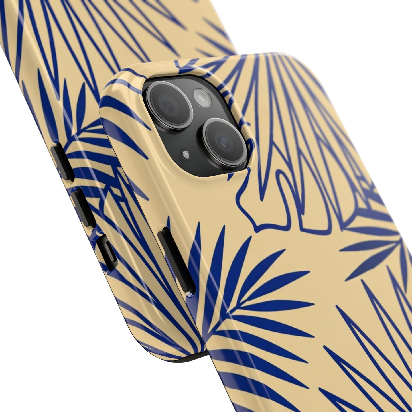 Tropical Palm Pattern Tough Phone Case — Navy Blue Fan Leaves on Sand
