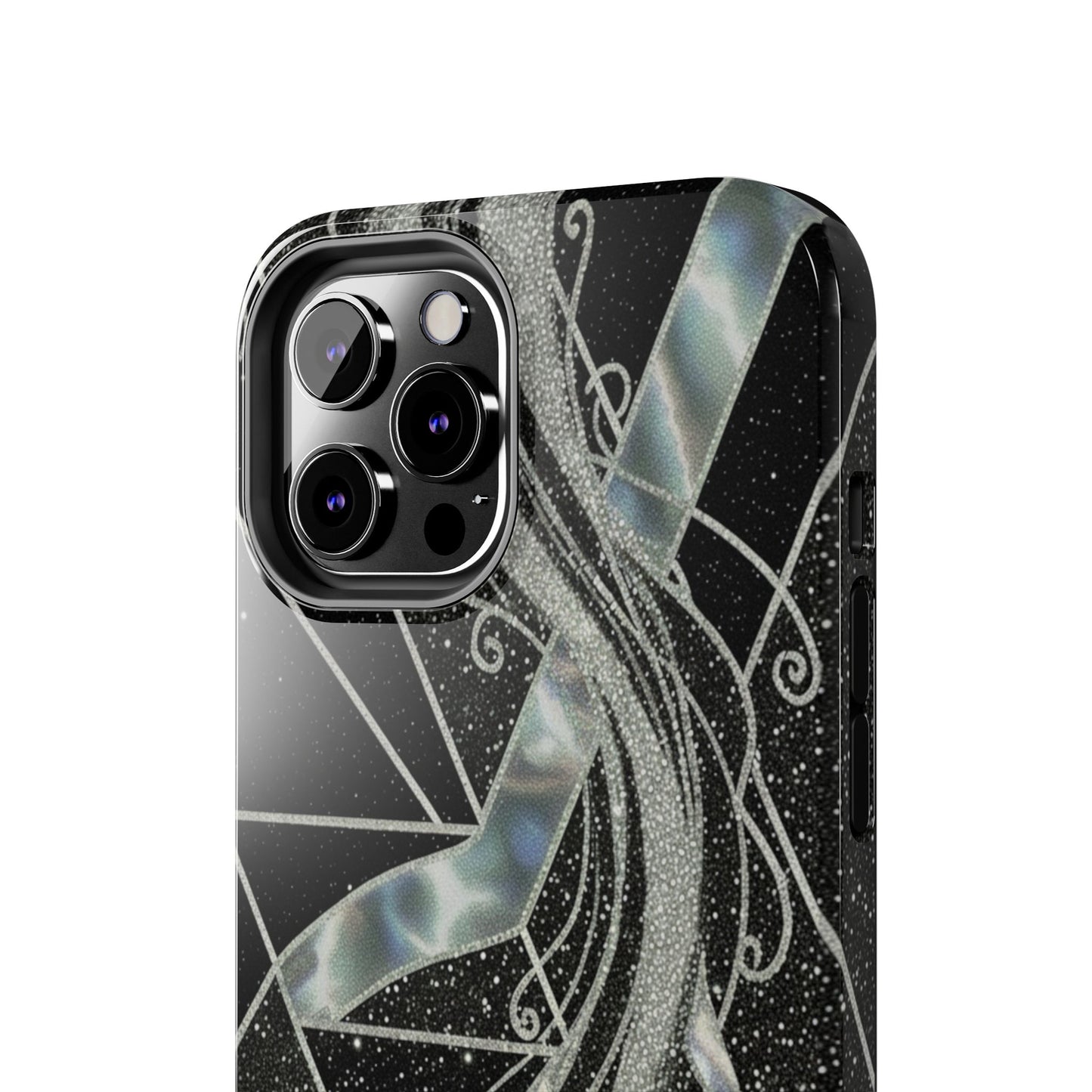 Geometry Tough Phone Case — Iridescent Ribbon on Black Celestial Background