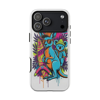 Kangaroo & Koala Surf Phone Case — Retro Neon Beach Art Tough Case