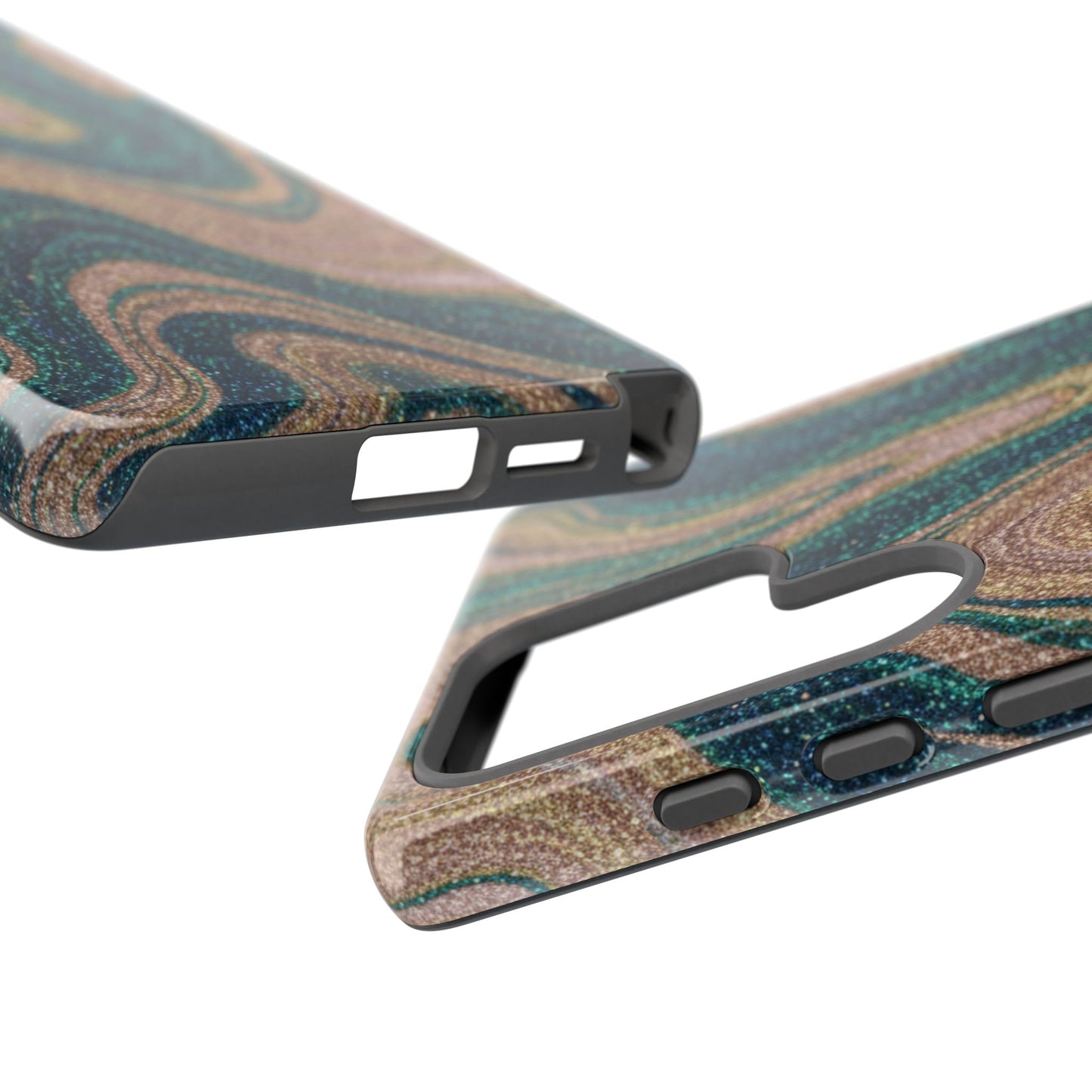 Marbled Teal & Gold Phone Case — Glitter Swirl Tough Case