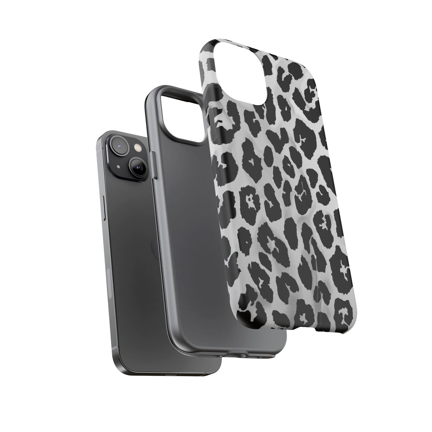 Leopard Print Tough Phone Case – Black & White Animal Pattern Protective Cover