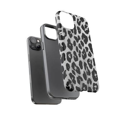 Leopard Print Tough Phone Case – Black & White Animal Pattern Protective Cover