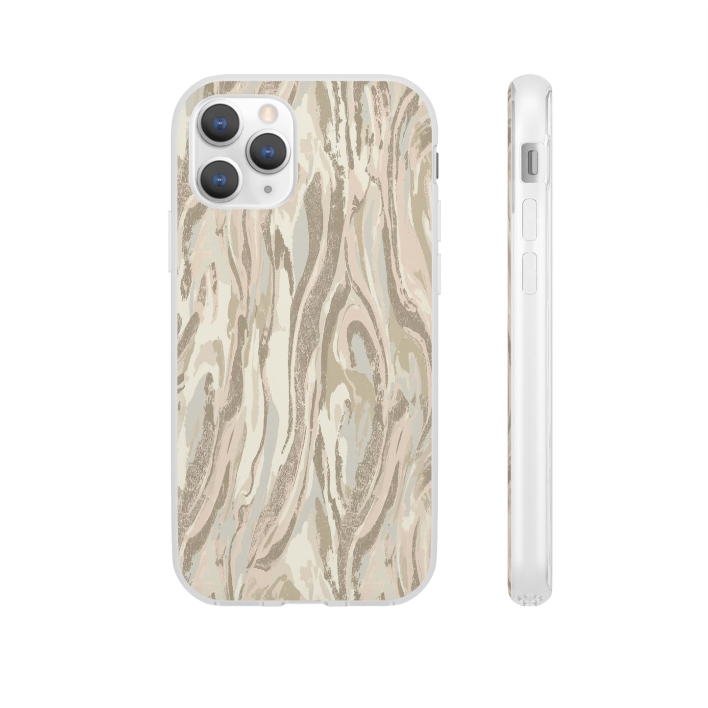 Neutral Marble Swirl Flexi Phone Case — Beige Abstract Protective Cover