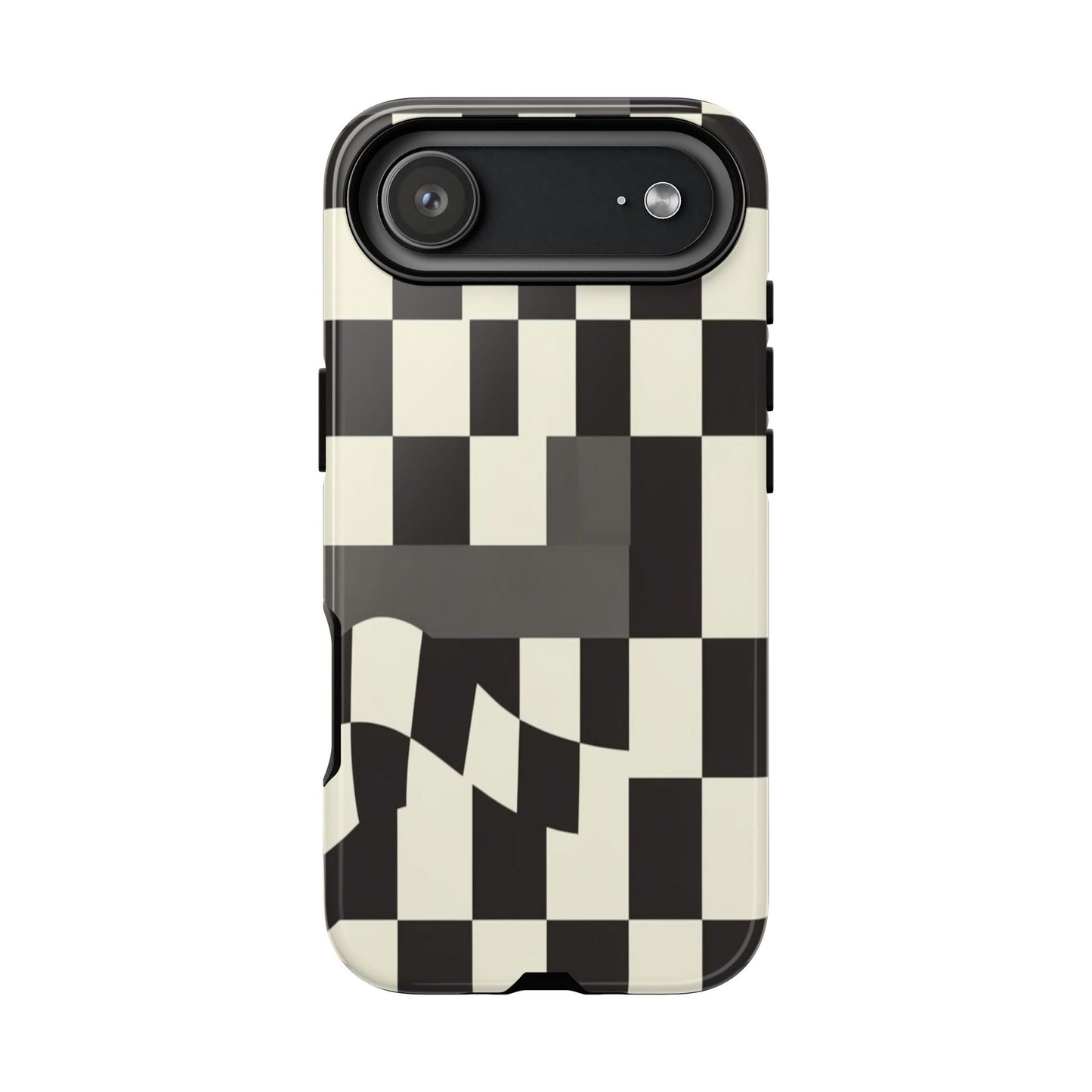 Checkerboard Wave Phone Case — Black & Cream Graphic Tough Case