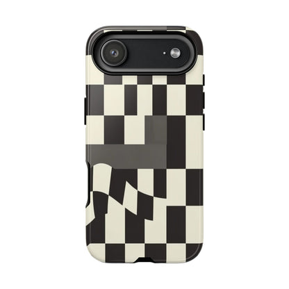 Checkerboard Wave Phone Case — Black & Cream Graphic Tough Case