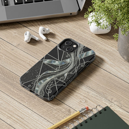 Geometry Tough Phone Case — Iridescent Ribbon on Black Celestial Background
