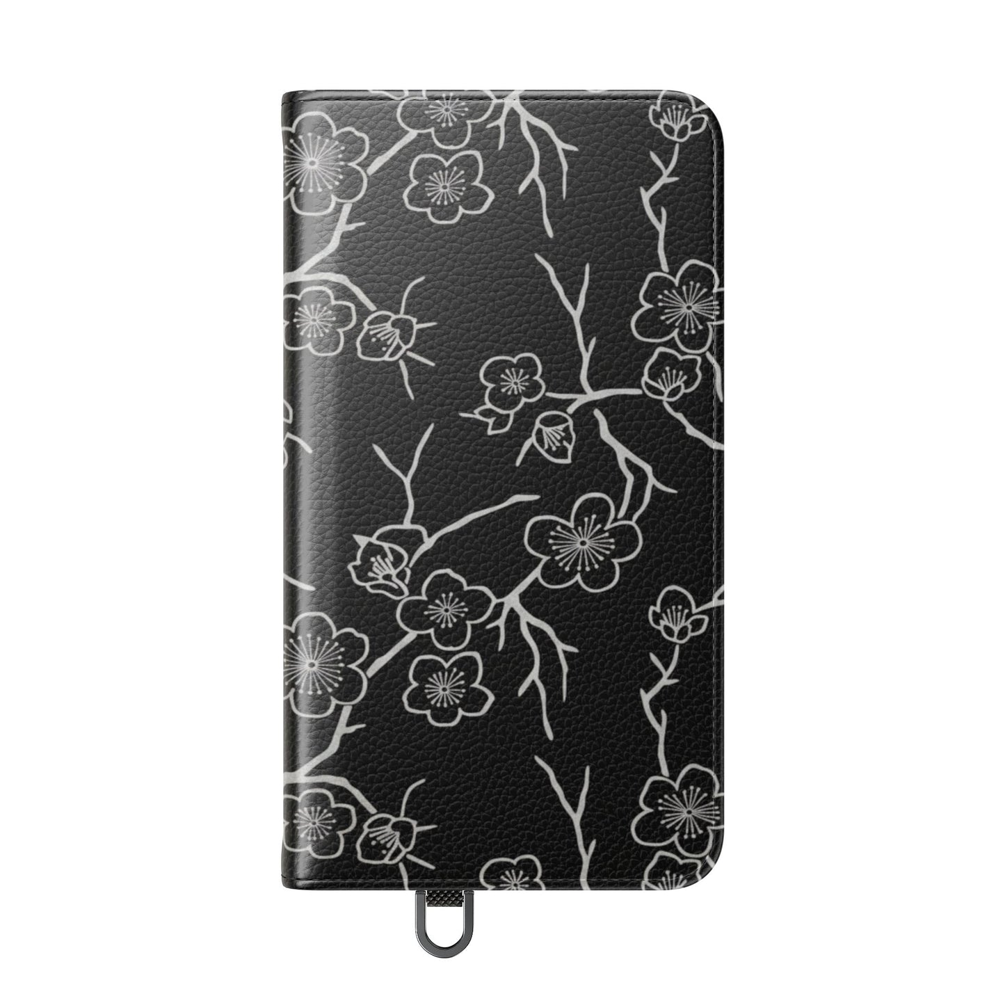 Black Cherry Blossom Flip Phone Case – Floral Wallet Flip Case with Card Slots
