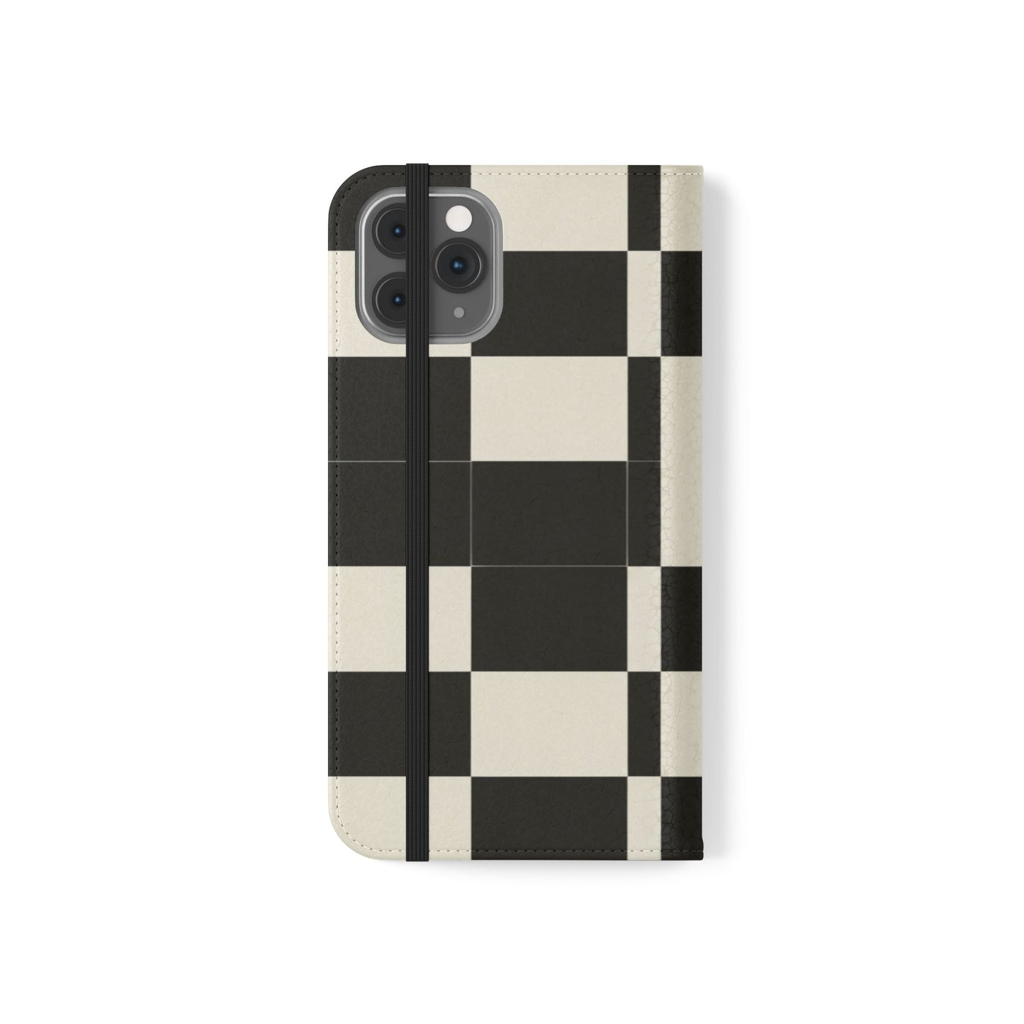 Checkered Flip Phone Case – Black & Cream Retro Grid Wallet Case