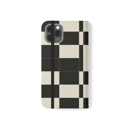 Checkered Flip Phone Case – Black & Cream Retro Grid Wallet Case