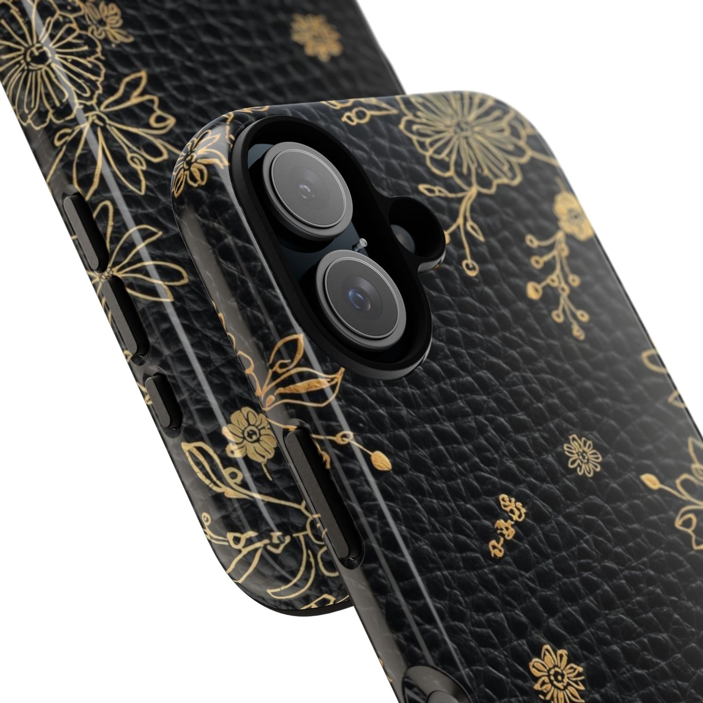 Floral Gold Foil Leather Texture Tough Phone Case