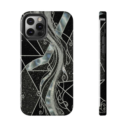 Geometry Tough Phone Case — Iridescent Ribbon on Black Celestial Background