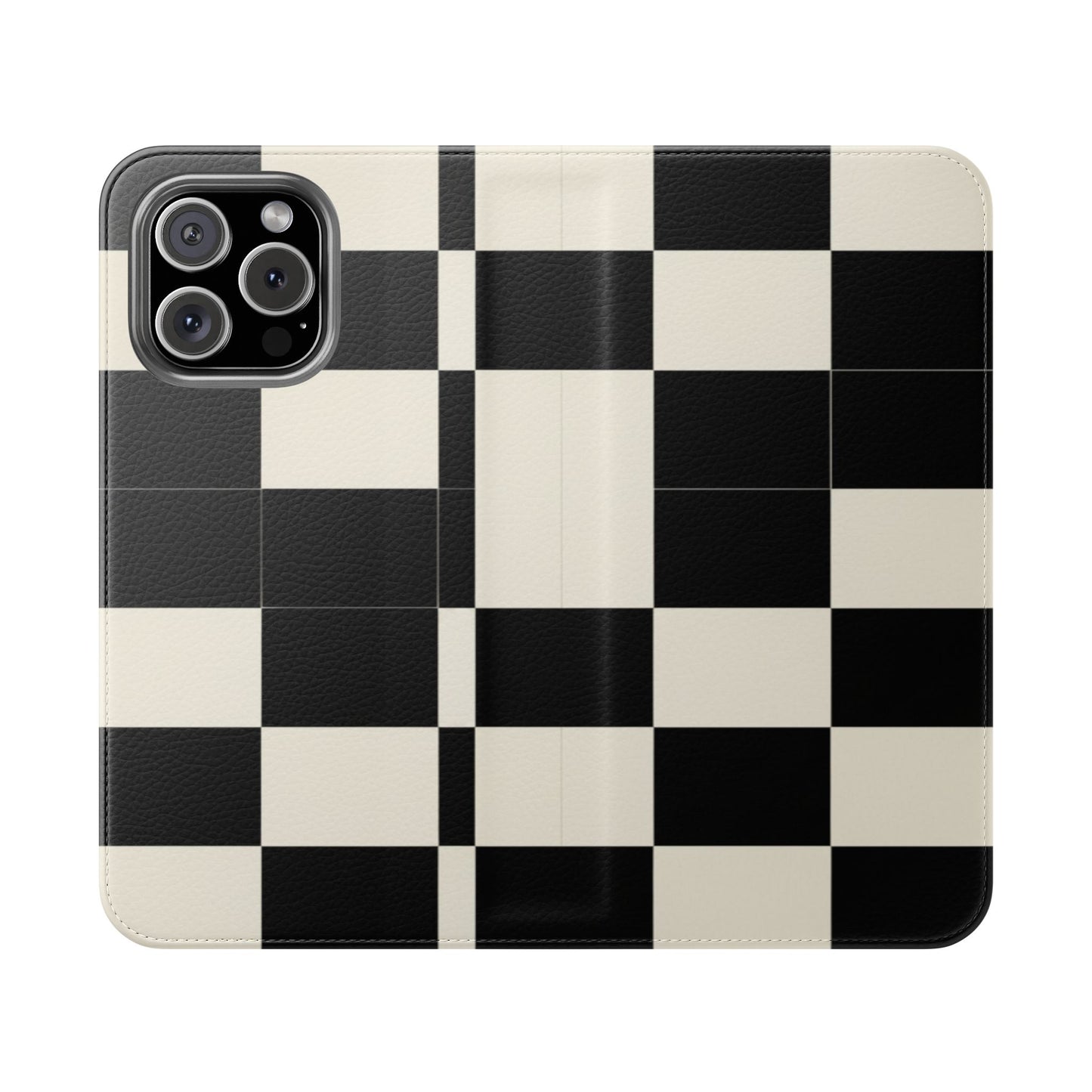 Checkered Flip Phone Case – Black & Cream Retro Grid Wallet Case