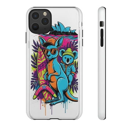 Kangaroo & Koala Surf Phone Case — Retro Neon Beach Art Tough Case