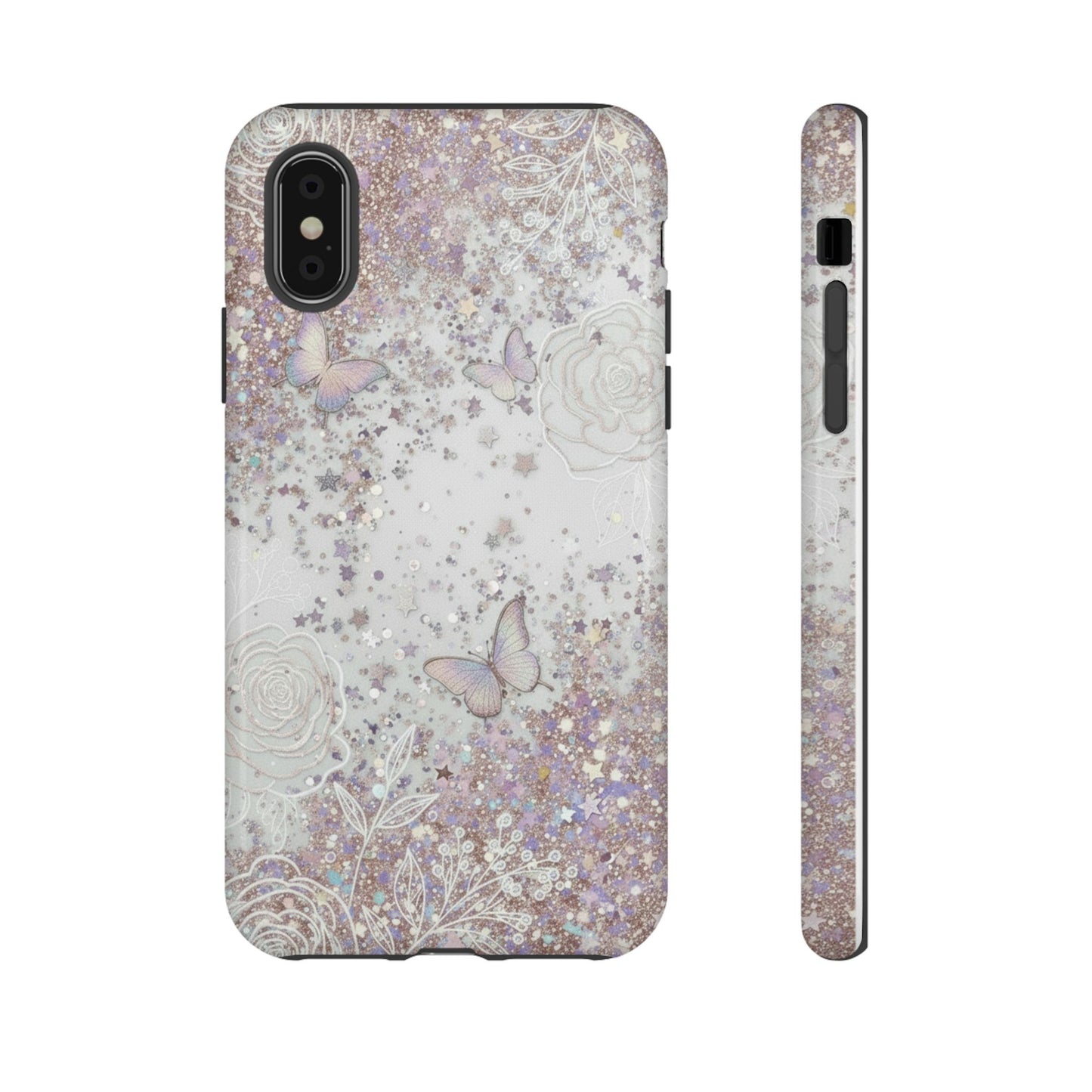 Butterfly Glitter Tough Phone Case — Floral Sparkle Protective Case