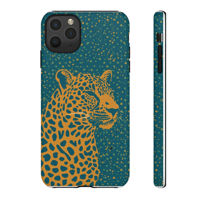 Leopard Spotlight Phone Case — Teal Gold Animal Print Protective Cover